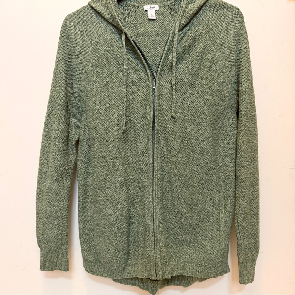 L.L.Bean Full-Zip Hooded Sweater Olive Size L